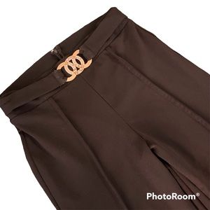 Black Flowy Dress Pants w/Built in Gold Belt detailing
